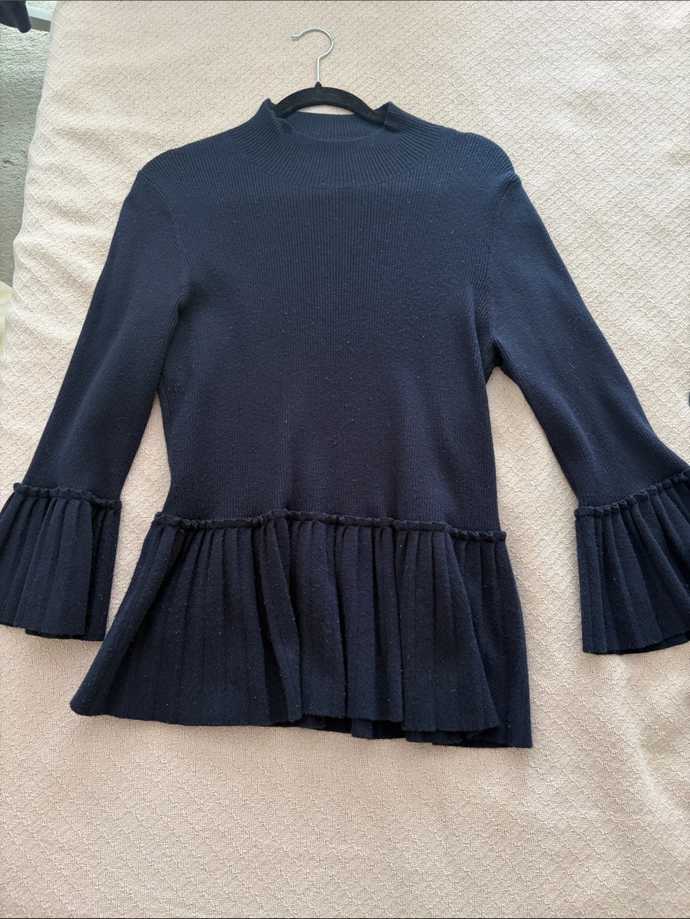 Ted Baker London Navy Peplum Ruffle Sleeve Top